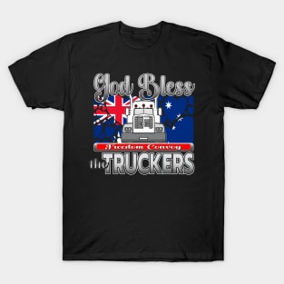 GOD BLESS THE TRUCKERS - THANK YOU, TRUCKERS - AUSTRALIA FLAG WITH HEARTS - FREEDOM CONVOY CANBERRA - SILVER GRAY LETTER DESIGN T-Shirt
